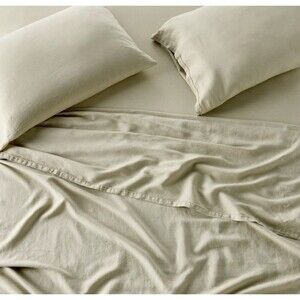 King 100% Linen Sheet Set Light Olive Green - Casaluna NEW